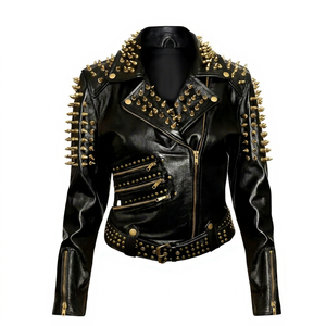 Punk Style Cowhide <b>Leather</b> Motorcycle <b>Jacket</b> Men Plus Size Studded Rivet Zipper Turn-down Collar Autumn Fashion - Product Image 1