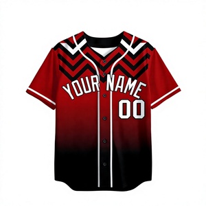 Maillot de baseball personnalisé rouge et noir à chevrons pour homme, uniforme d'équipe boutonné, sublimation, tissu respirant, chemise de sport athlétique - Product Image 1