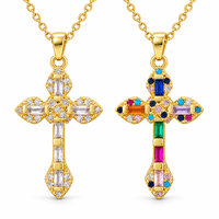 Collier Croix ARNAN en Cuivre Plaqué Or avec Micro-Pavé de Zircons, Pendentif Bijou Chrétien pour Usage Quotidien, Vente en Gros, Cadeau d'Anniversaire