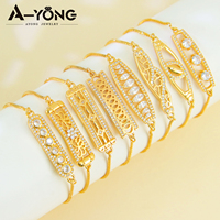 Bracelet jonc ajustable en laiton plaqué or avec zircon, design unique, pour femme - Meilleure vente