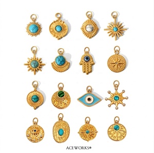เครื่องรางหินเทอร์ควอยซ์ |   จี้พระอาทิตย์ดวงอาทิตย์เคลือบทอง 18K PVD บนสแตนเลสสตีล - กันน้ำ ป้องกันอาการแพ้ ไม่หมองคล้ำ - Product Image 2