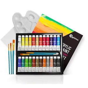 Bview Art Cat Akrilik Kualitas Premium 24 Warna dan Set Kuas Lukis 5 Buah untuk Pemula Siswa Seniman