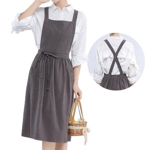 Commercio all'ingrosso personalizzato a buon mercato donne ragazze Vintage pianura cotone lino grembiule lavori di giardinaggio croce indietro vestito scamiciato - Product Image 1