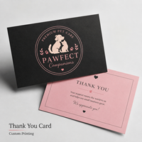 Carte de remerciement personnalisée pour les soins des animaux de compagnie, en carton foncé avec motif rose sur le thème des animaux, pour les inserts de remerciement des petites entreprises
