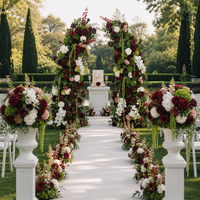 Arche de fleurs artificielles pour mariage, bordeaux et blanc, 2 pièces, pilier floral pour toile de fond, pour cérémonie en extérieur, location événementielle, vente en gros