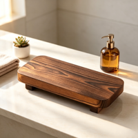 Support de rangement décoratif en bois naturel pour savon liquide et accessoires de salle de bain, pour évier ou comptoir