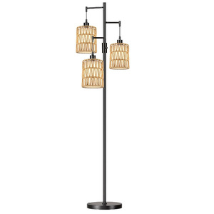 Lampadaire en fer à 3 têtes, hauteur réglable, style rustique, abat-jour beige, source de lumière LED pour salon, chambre à coucher, bureau - Product Image 5