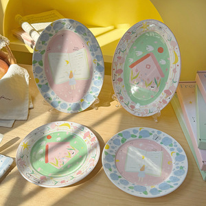 ins卡通俏皮手绘插画风格陶瓷甜品盘礼品早餐盘7英寸餐具 - Product Image 4