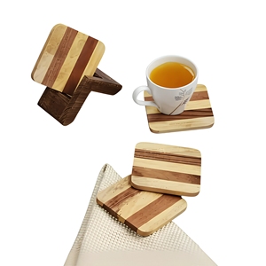 Modern Round Sublimation MDF <b>Coasters</b> with Brass Rim Heat Resistant Eco-Friendly Lightweight Set for Home Kitchen Dining Table - Product Image 2