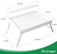 Table de lit en bambou Artmeer avec fente pour appareils, pieds pliables, grande taille, noire