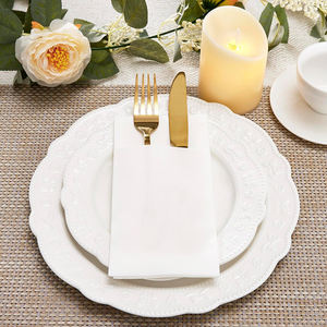 50 serviettes en papier blanc <span class=keywords><strong>pré</strong></span>-pliées effet lin, serviettes jetables aspect tissu avec poche intégrée pour couverts, pour fêtes ou événements - Product Image 4