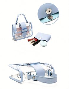 Custom LOGO Personalized <b>Designer</b> Ladies Leather Square Mixed Colors <b>Transparent</b> Stadium Approved Crossbody Shoulder <b>Handbag</b> - Product Image 5
