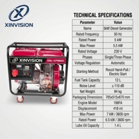 Générateur diesel 5000W 5kW 186F 418cc, groupe électrogène diesel portable avec alternateur en cuivre AVR, réservoir de carburant de 12L, station d'alimentation robuste