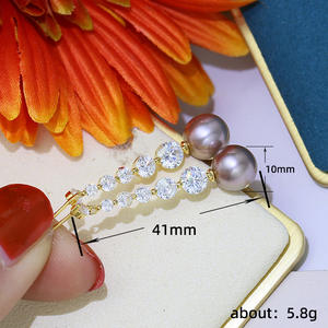 Pendientes colgantes de oro E2344 con perlas y cristales para boda, joyería de estilo clásico para mujer - Product Image 4