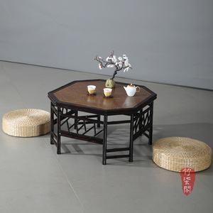 <b>Bamboo</b> Octagonal Tea <b>Table</b> Rattan Top Handmade Chinese Style Coffee <b>Table</b> - Product Image 1