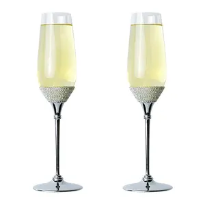 Logo personalizzato bicchiere da Champagne flauto argento bicchieri da vino all'ingrosso intarsiati bicchieri da champagne con diamanti piatti