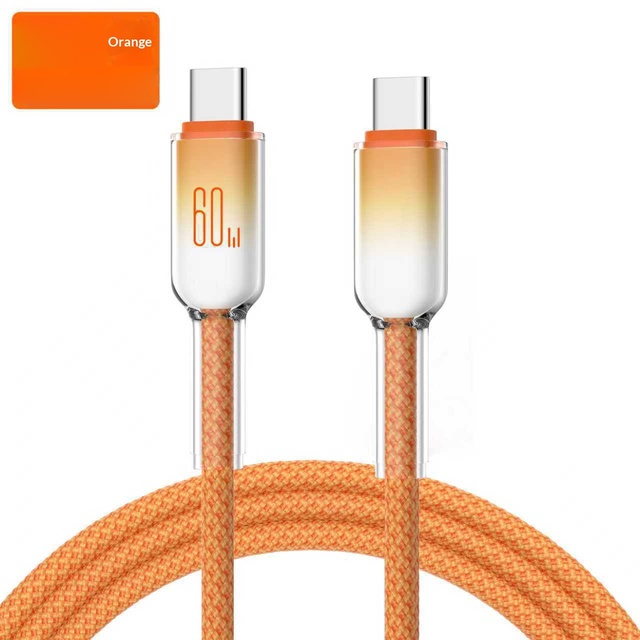CE Certified Crystal Ice 60W USB C Fast Charging Data Cable for Smartphones Tablets Laptops