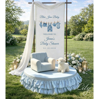 Nappe de table moderne personnalisée en soie de lait faite à la main pour baby shower, fête d'anniversaire, toile de fond, décoration de dessert pour garçon ou fille, aménagement d'événements