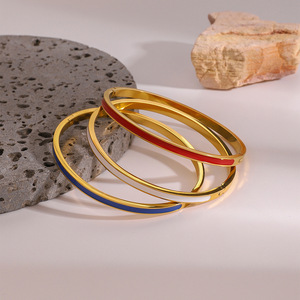 Yueli Stainless Steel Cuff <b>Bracelet</b> <b>Red</b> Blue White Enamel Unisex Gift Jewelry - Product Image 4