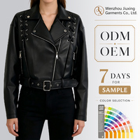 Veste en cuir PU de style motard avancée, noire, pour femme, avec design à lacets tendance
