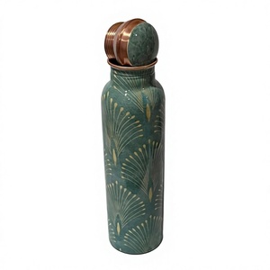 Sustainable <b>metal</b> <b>bottle</b> Copper <b>Water</b> <b>Bottle</b> Green Bohemian Fan Pattern Portable Travel Use - Product Image 1