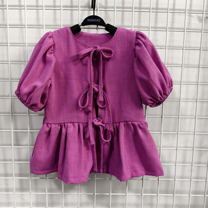 Top de manga farol con cordones, blusas de lino y algodón para niña, camiseta bonita para niños - Product Image 6