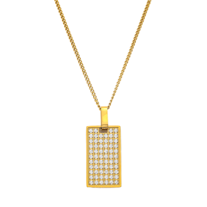 Collier chaîne à maillons plaqué or 18 carats Joolim, pendentif rectangulaire géométrique incrusté de zircone pavée CNC, élégant, en acier inoxydable pour femme - Product Image 1