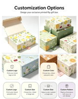 Boîte cadeau rigide écologique et recyclable avec illustration de plantes fraîches, ruban et poignée à tirer, emballage cadeau d'anniversaire coloré