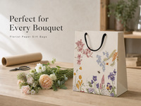 Sacs cadeaux en papier pour fleuristes, imprimés sur mesure, avec poignées en corde, bordure florale colorée, emballage de vente au détail, vente en gros