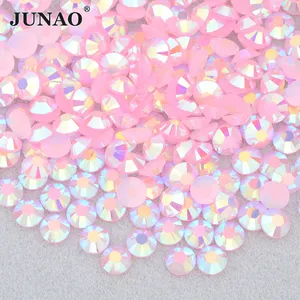 JUNAO Paket Grosir Grosir Strass 2Mm 3Mm 4Mm 5Mm 6Mm 2Mm 3Mm 4Mm 4Mm Berlian Imitasi Resin AB Merah Muda Jeli Batu Kristal Datar Asli