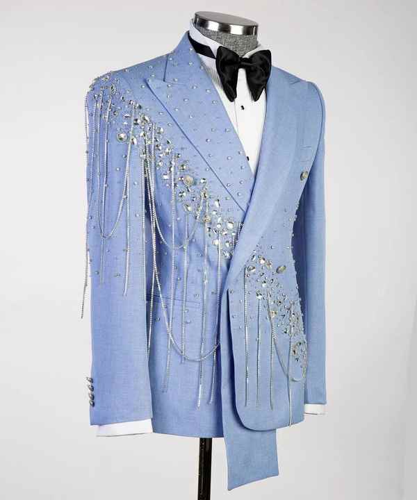 Custom Rhinestone Shining Suit for Men Groom Luxury Prom Pearl Ornament ...