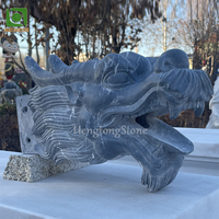 Statue de dragon en marbre noir et blanc sculptée à la main, taille personnalisée, pour décoration de jardin extérieur, avec becs verseurs d'eau