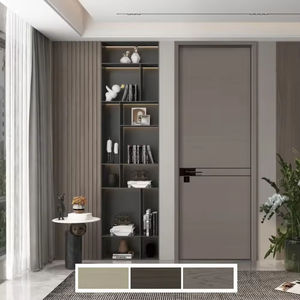 Chapa de madera de piel moderna Diseños personalizados <span class=keywords><strong>Puertas</strong></span> correderas interiores de madera de núcleo sólido precolgadas impermeables con marco - Product Image 4