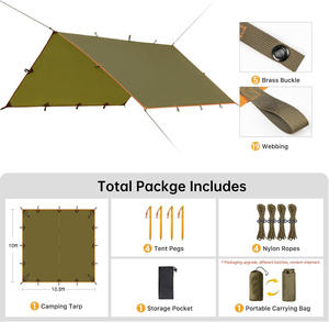 Tarp de camping portable multifonctionnel imperméable et ultraléger pour toutes les saisons, ouverture rapide, auvent de voyage en plein air, tarp de randonnée - Product Image 3