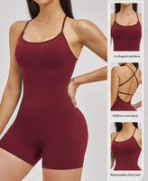 Combinaison de yoga une pièce moulante pour femme, col en U, dos ouvert, coussinets de poitrine amovibles, idéale pour l'entraînement, la gym et la course à pied
