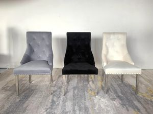 B8212 Luxueux anneau dos en velours dos boutonné italien moderne velours rembourré table à manger 6 chaises chaise de salle à manger - Product Image 2