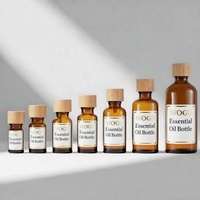 Botol Kaca Minyak Amber dengan Tutup Sekrup Bambu WOGU 5ml 10ml 15ml 30ml Serum Perawatan Rambut Minyak Esensial Perawatan Kulit Kemasan Kosmetik