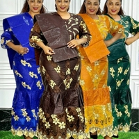 Robe longue de luxe pour femmes africaines grandes tailles, col rond, manches mi-longues, dentelle brodée, avec foulard assorti pour femmes
