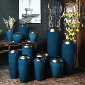 景徳鎮卸売大小磁器花瓶青と銅色セラミック床花瓶室内装飾用