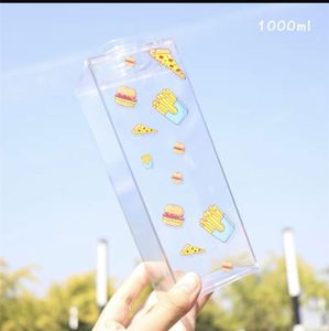 Nouvelle bouteille d'eau en plastique transparente de 16 oz, style été, boîte de lait carrée, forme de carton, boisson directe, applicable à l'eau bouillante - Product Image 4