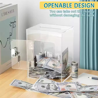 Boîte de dépôt rectangulaire en acrylique transparent tirelire boîte d'économie d'argent transparente tirelires avec serrure et clé