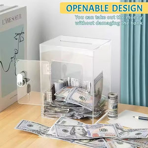 Trasparente scatola di deposito rettangolare in acrilico salvadanaio salvadanaio trasparente salvadanaio salvadanaio con serratura e chiave - Product Image 6
