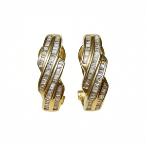 E4252 Gold <b>Hoop</b> <b>Earrings</b> With Baguette Cut Diamond Channel Setting Geometric Design Women's Luxury <b>Fine</b> Jewelry - Product Image 1