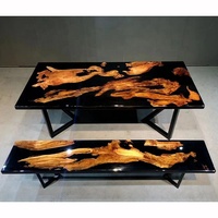 Table à manger en résine époxy de couleur noire, meuble de salon en bois de luxe