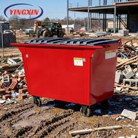 Conteneur à déchets commercial à chargement arrière, rouge, empilable, en métal, bac à ordures robuste, bac à déchets extérieur