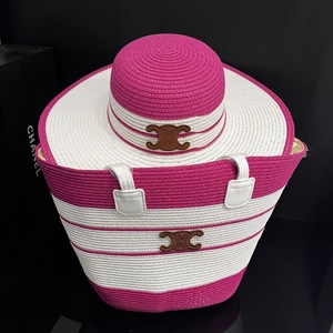 Set Estivo <span class=keywords><strong>Borsa</strong></span> in Paglia e Cappello a Tesa Larga a Righe con Chiusura a Cerniera per Commercio Estero Transfrontaliero - Product Image 1