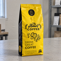 Sac d'emballage pour café jaune vif personnalisé avec soufflet latéral et valve de dégazage unidirectionnelle pour grains de café Arabica torréfiés