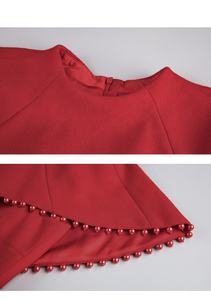 ماني النساء الرأس اللباس الديكور مستقيم سبليت أم العروس فساتين ميدي الأحمر ثوب مسائي - Product Image 5