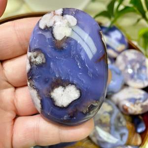 Wholesale High Quality Natural Healing Crystal Blue Flower Agate FreeForm/Palm Stone <b>Ornament</b> for Home Decoration Holiday Gifts - Product Image 5