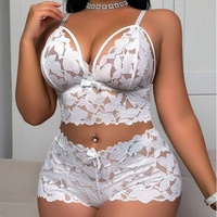 Ensemble de Lingerie Sexy Femme Grande Taille 2 Pièces de Haute Qualité avec String G et Culotte Bikini Sans Armature en Dentelle Motif Uni